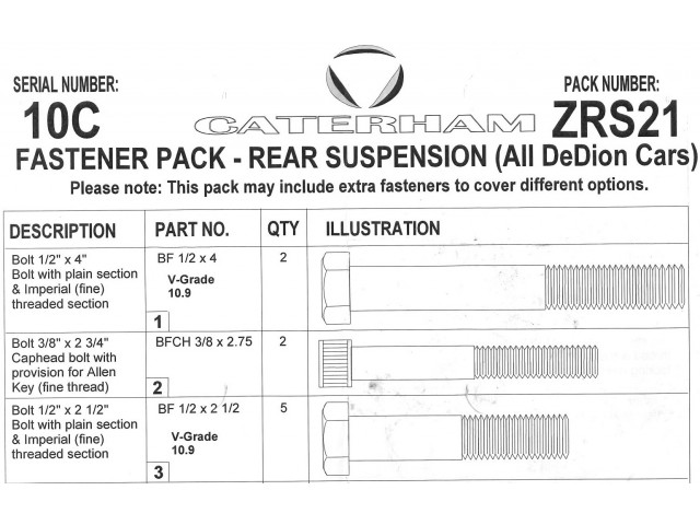 HARDWARE PACK DE-DION REAR SUSPENSION IMPERIAL