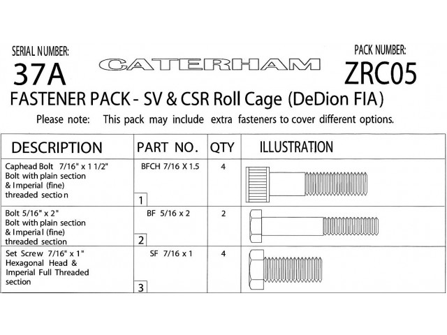 Hardware Pack FIA Roll Cage SV