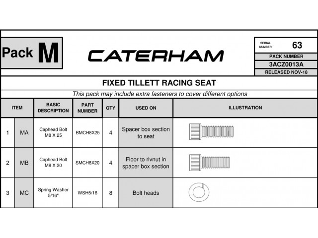 Fixed Race Seat Hardware Pack