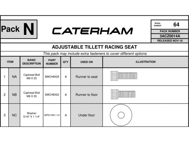 Adjustable Race Seat Hardware Pack