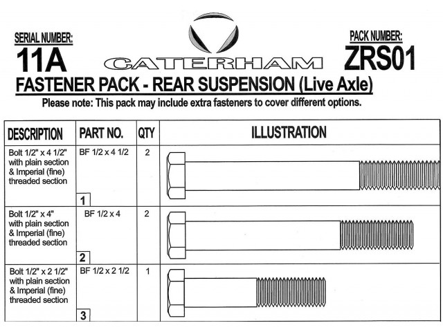HARDWARE PACK REAR SUSPENSION LIVE AXLE